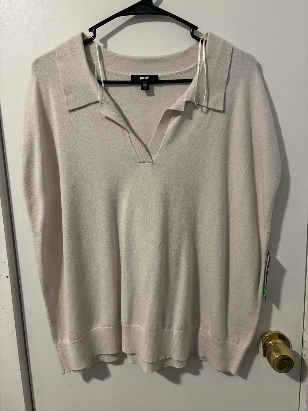 DKNY Soft Cream Polo Collar Knit Top